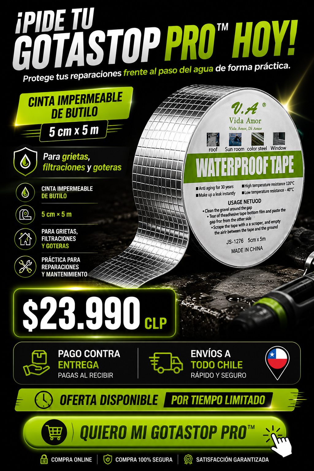 GotaStop Pro™  Cinta Impermeable de Butilo 5 cm x 5 m